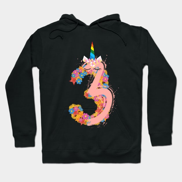 Unicorn 3th Birthday Outfit for Girls 3 Year Old three Birthday Hoodie by patsuda